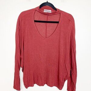 Urban Outfitters Burgundy Long Sleeve V-Neck/Cut Out Band Oversized Top Size XS
